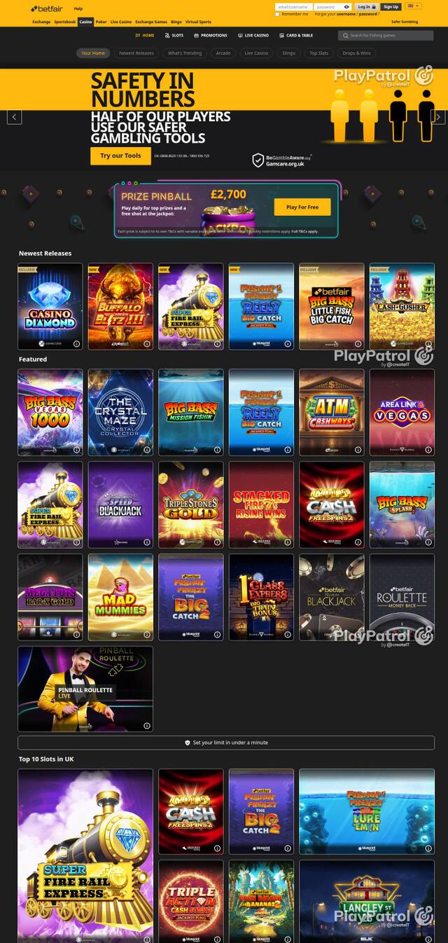 Capture of Betfair Casino recorded during the scan