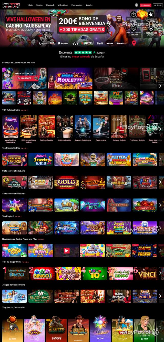 Capture of the front page of Casino Pause and Play (casinopauseandplay.es) on 15 October 2026
