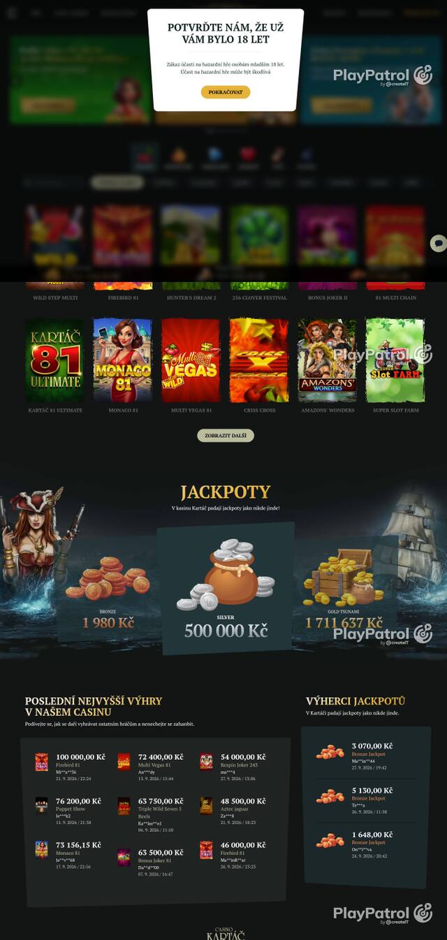Homepage capture of Casino Kartac recorded during the scan