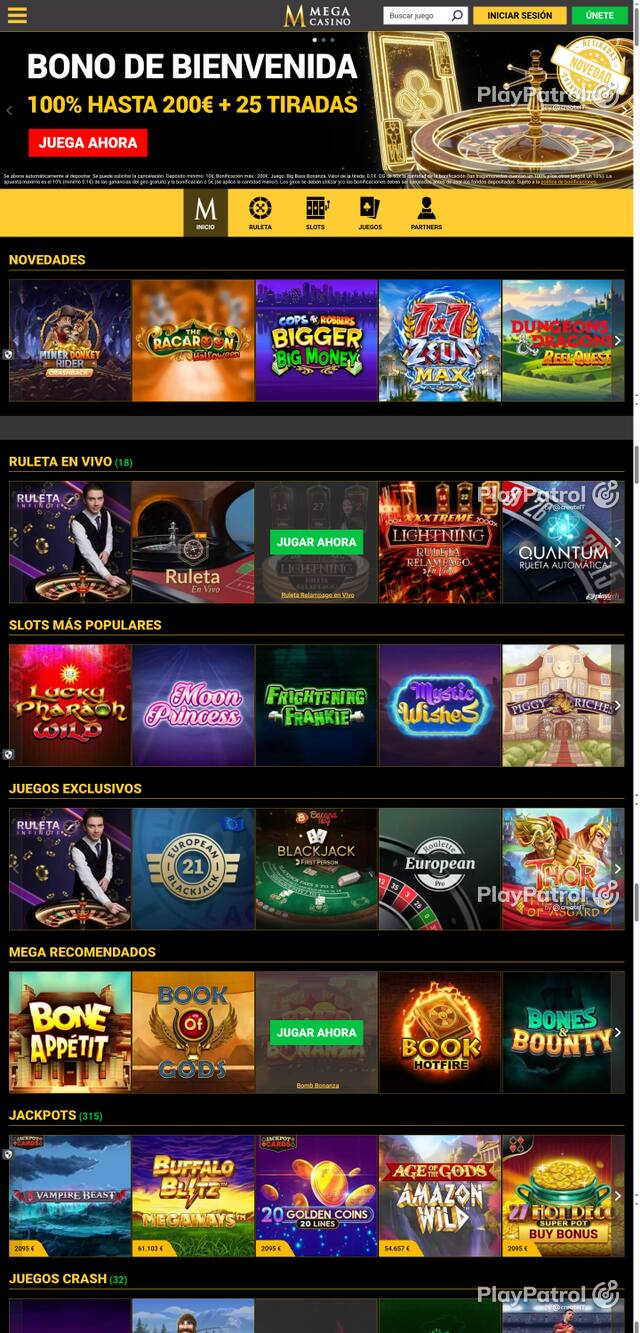 Capture of the front page of Mega Casinos (megacasinos.es) on 11 October 2026