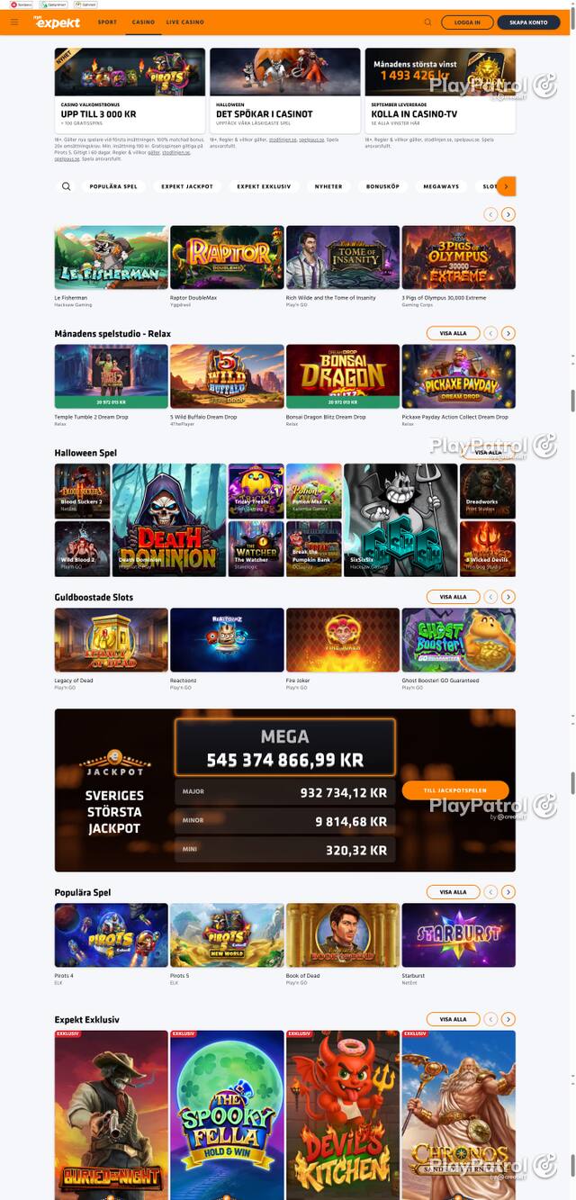 Capture of the front page of expekt.se (expekt.se) on 28 October 2026