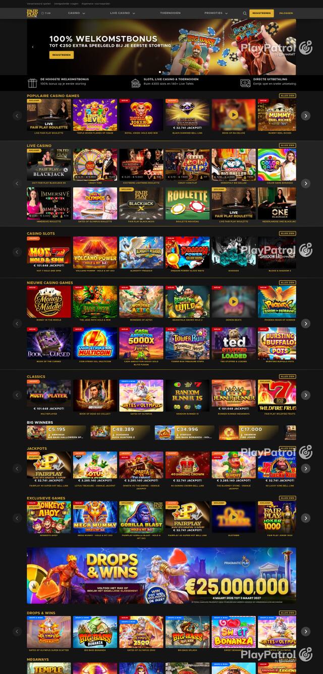 Capture of the front page of Fair Play Casino (fairplaycasino.nl) on 19 October 2026