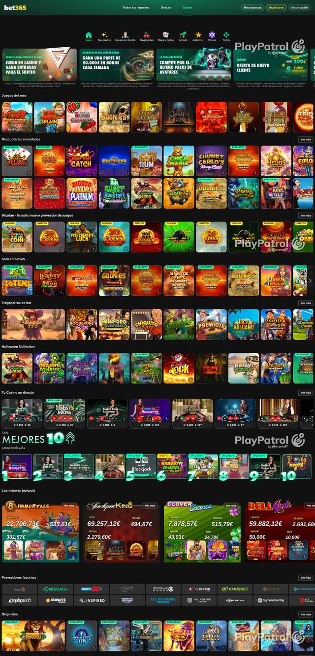 Capture of the front page of Bet365 Casino (casino.bet365.es) on 24 October 2026