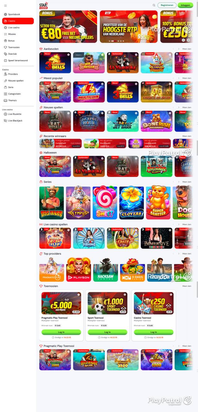 Capture of the front page of Starcasino (starcasino.nl) on 25 October 2026