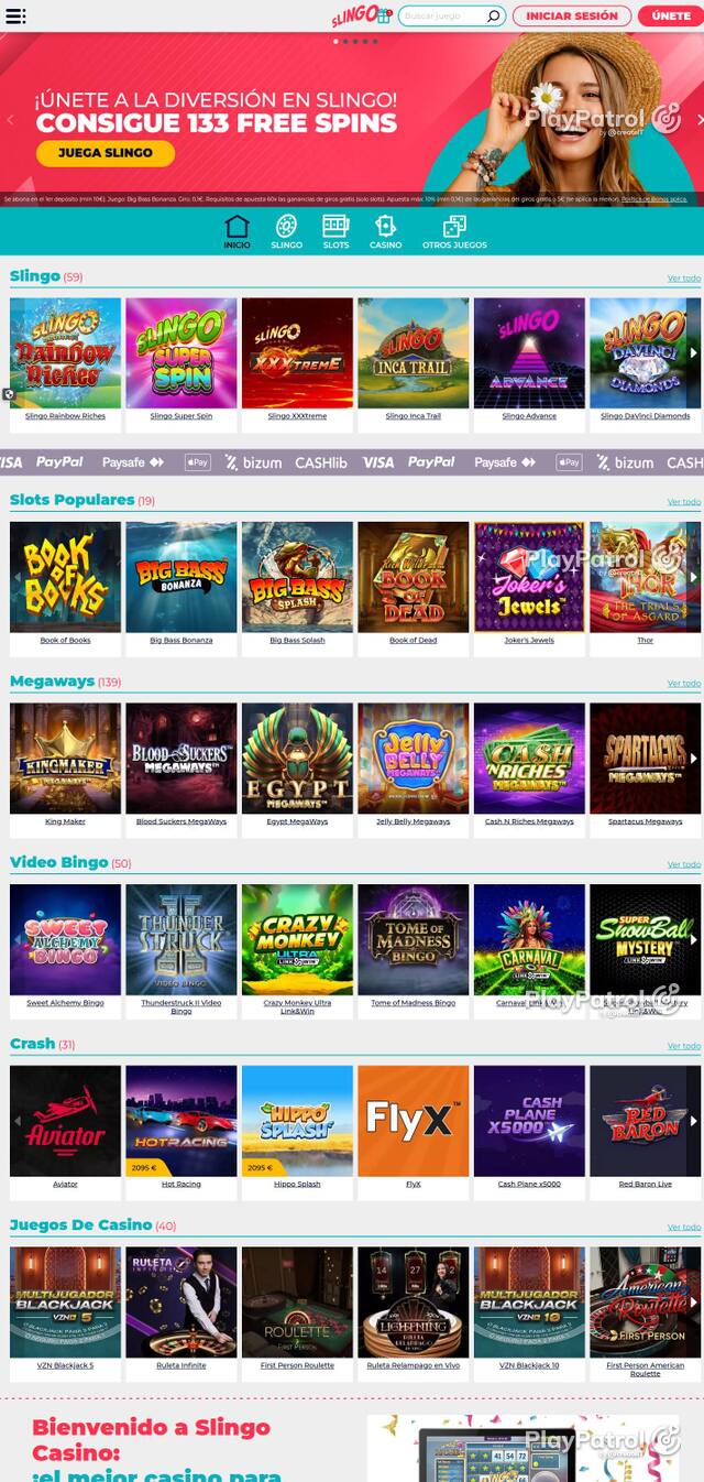 Homepage capture of Slingo Casino recorded during the scan