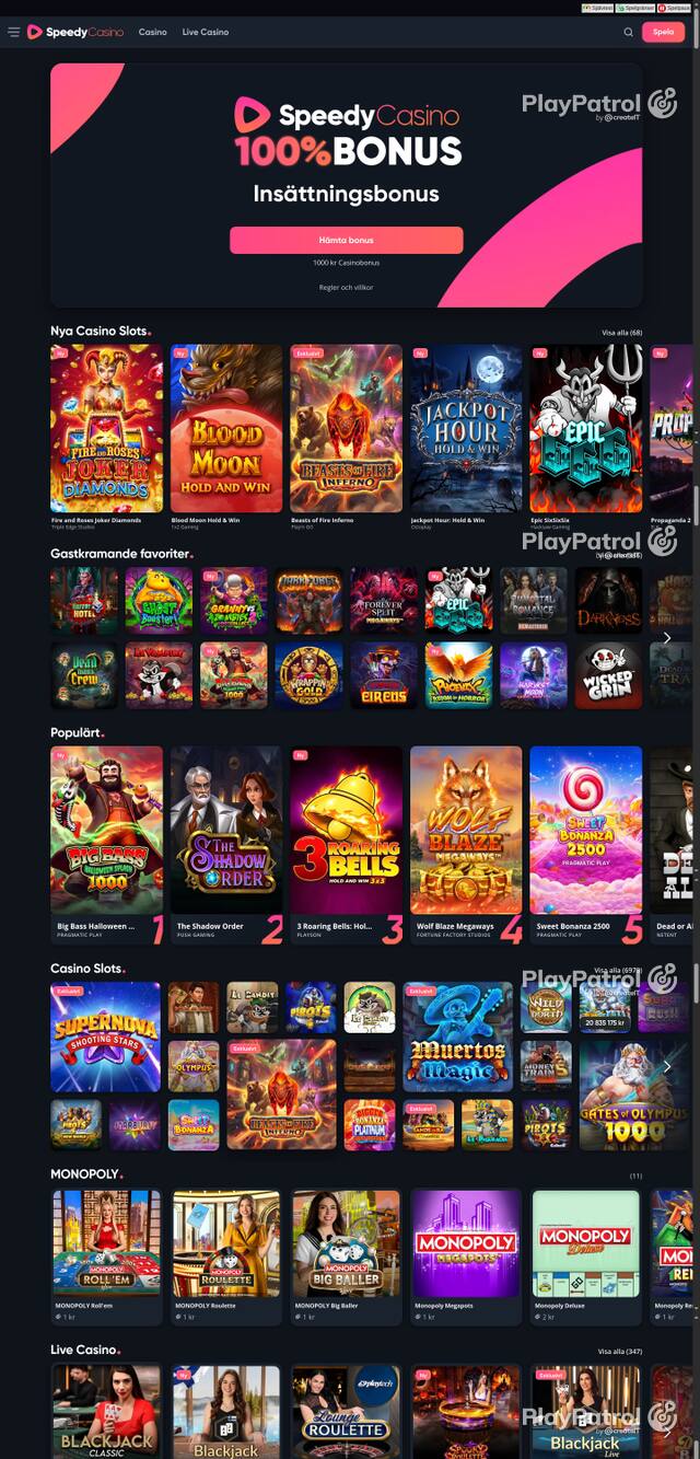 Capture of the front page of speedycasino.com (speedycasino.com) on 25 October 2026