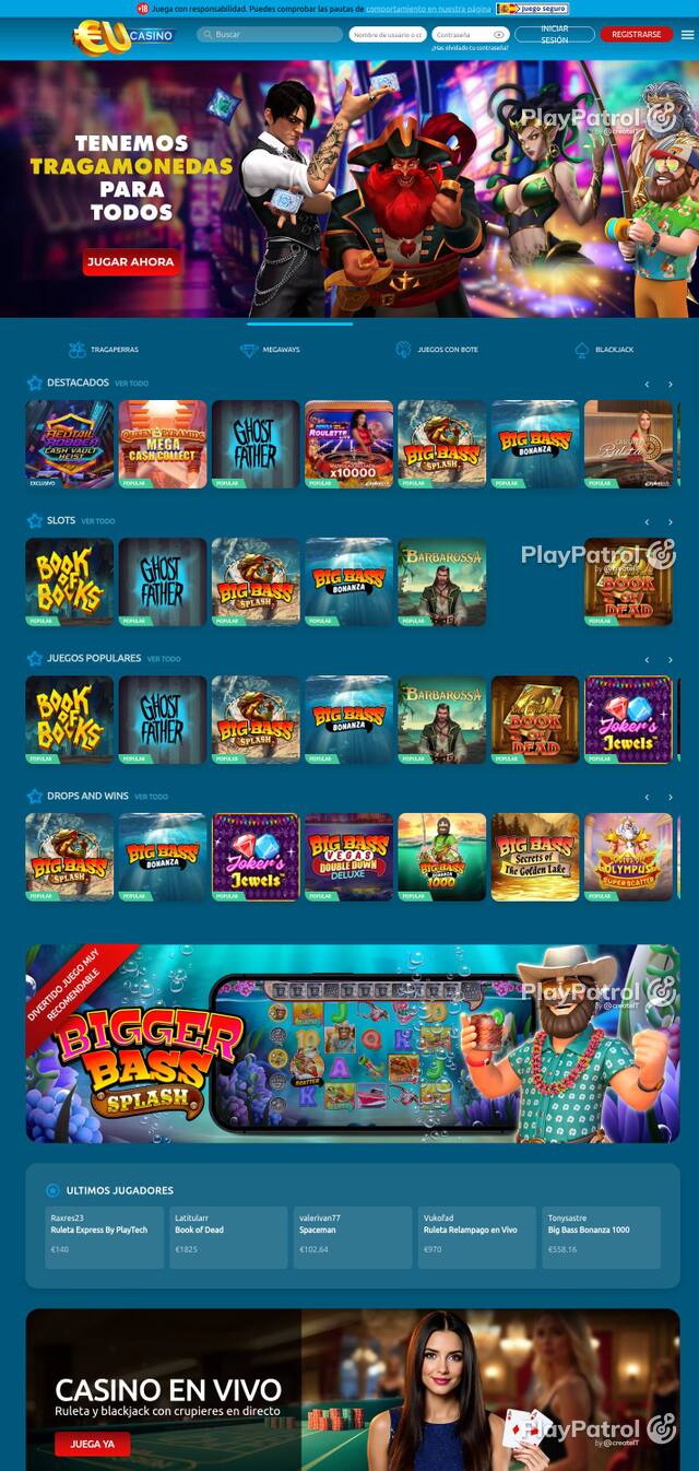 Homepage capture of EU Casino recorded during the scan