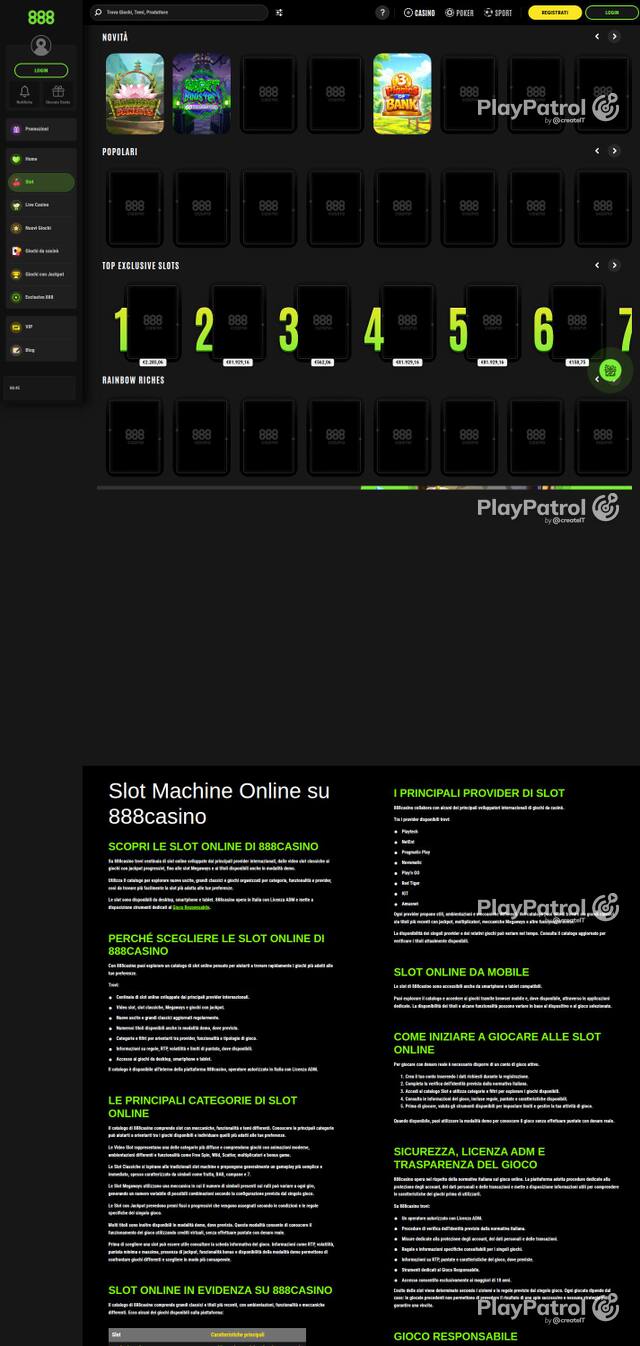 Homepage capture of 888casino recorded during the scan