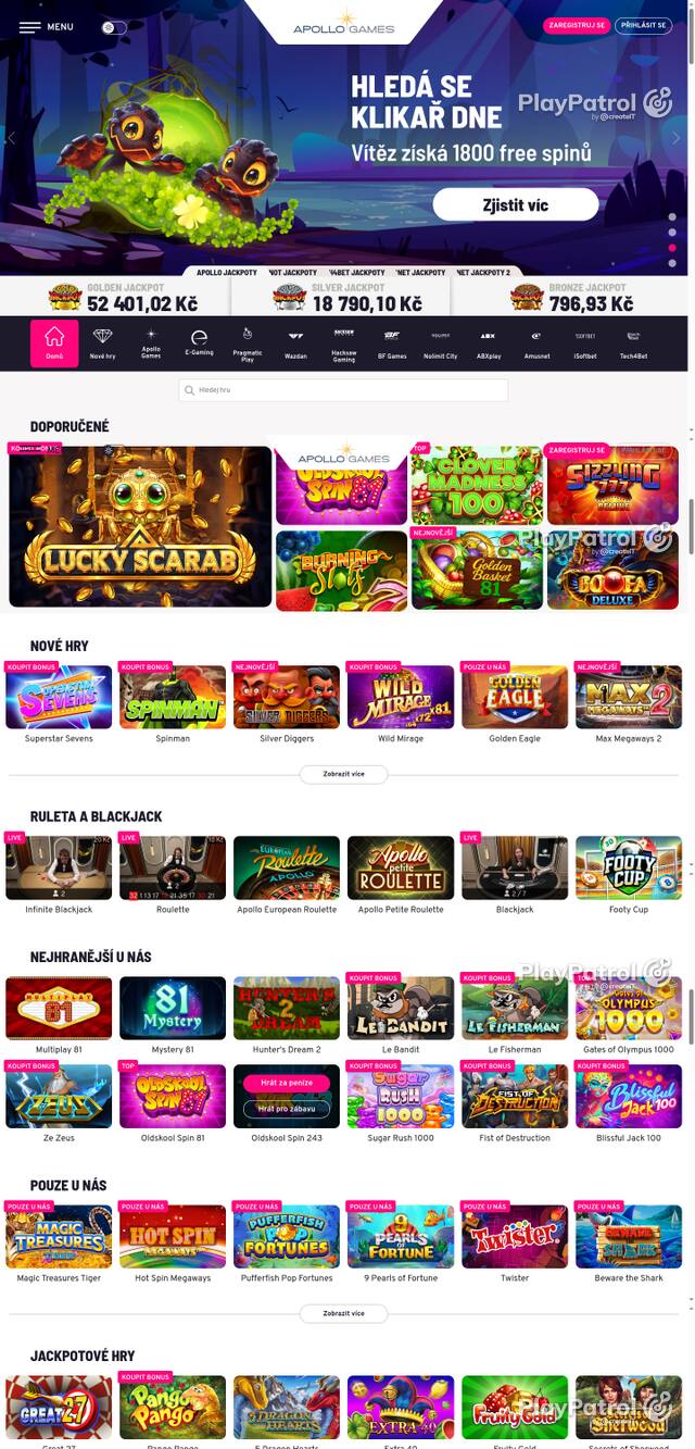 Capture of the front page of Apollo Games (apollogames.cz) on 19 October 2026