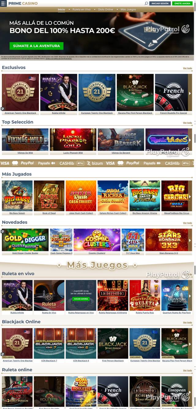 Capture of the front page of Prime Casino (primecasino.es) on 13 October 2026