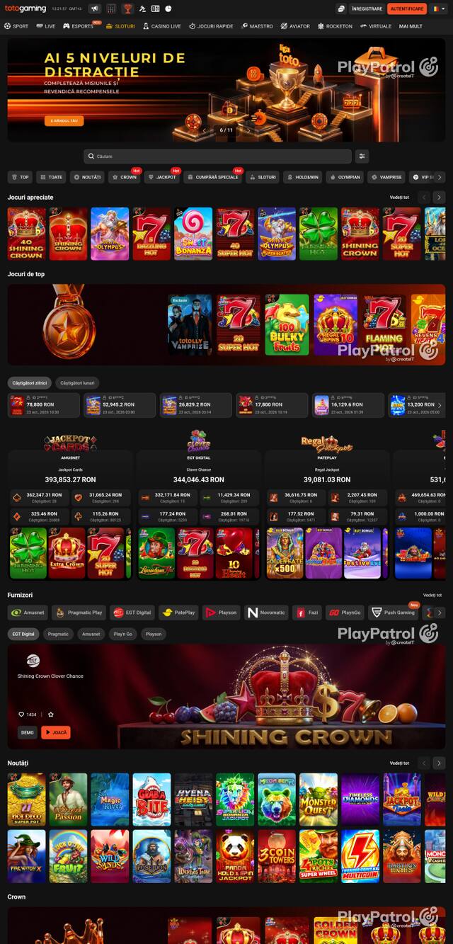 Capture of the front page of Totogaming (totogaming.ro) on 23 October 2026