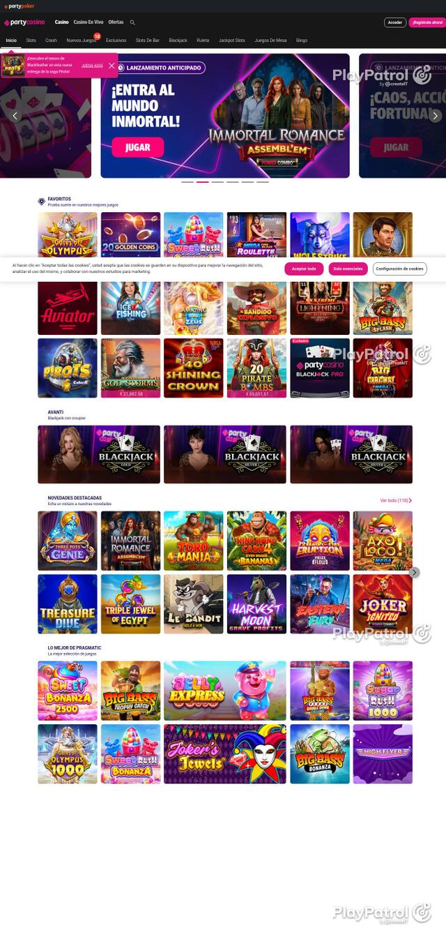 Capture of PartyCasino recorded during the scan