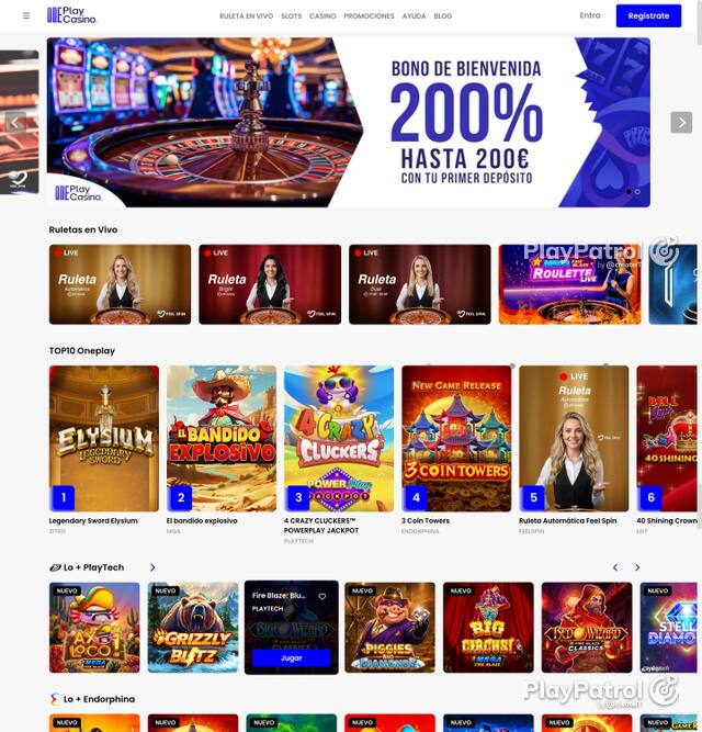 Capture of the front page of OnePlay Casino (oneplaycasino.es) on 5 October 2026