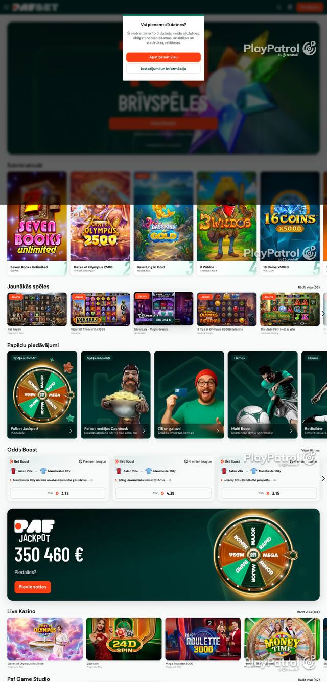 Capture of the front page of pafbet.lv (pafbet.lv) on 24 October 2026