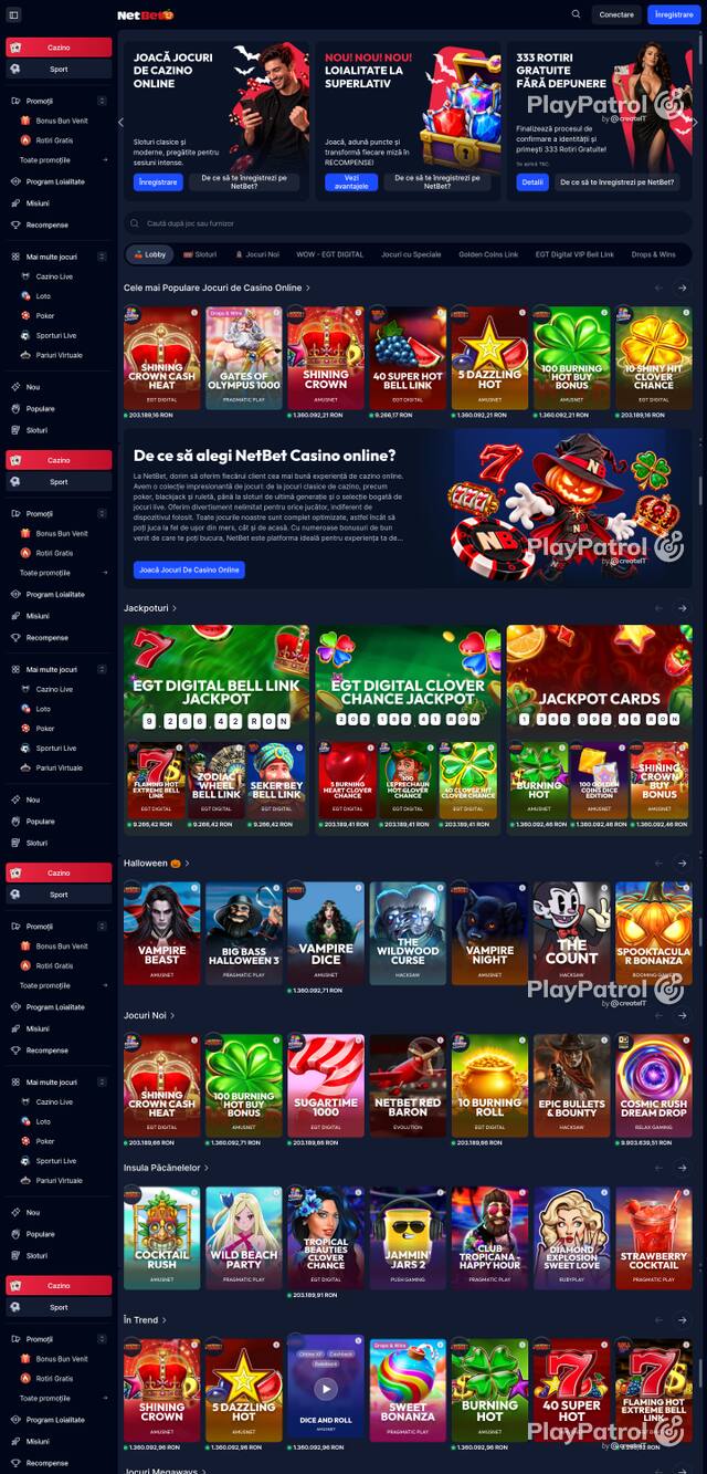 Capture of the front page of NetBet (casino.netbet.ro) on 23 October 2026