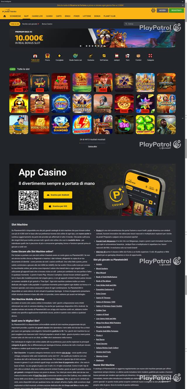 Capture of the front page of Planetwin365 (planetwin365.it) on 21 October 2026