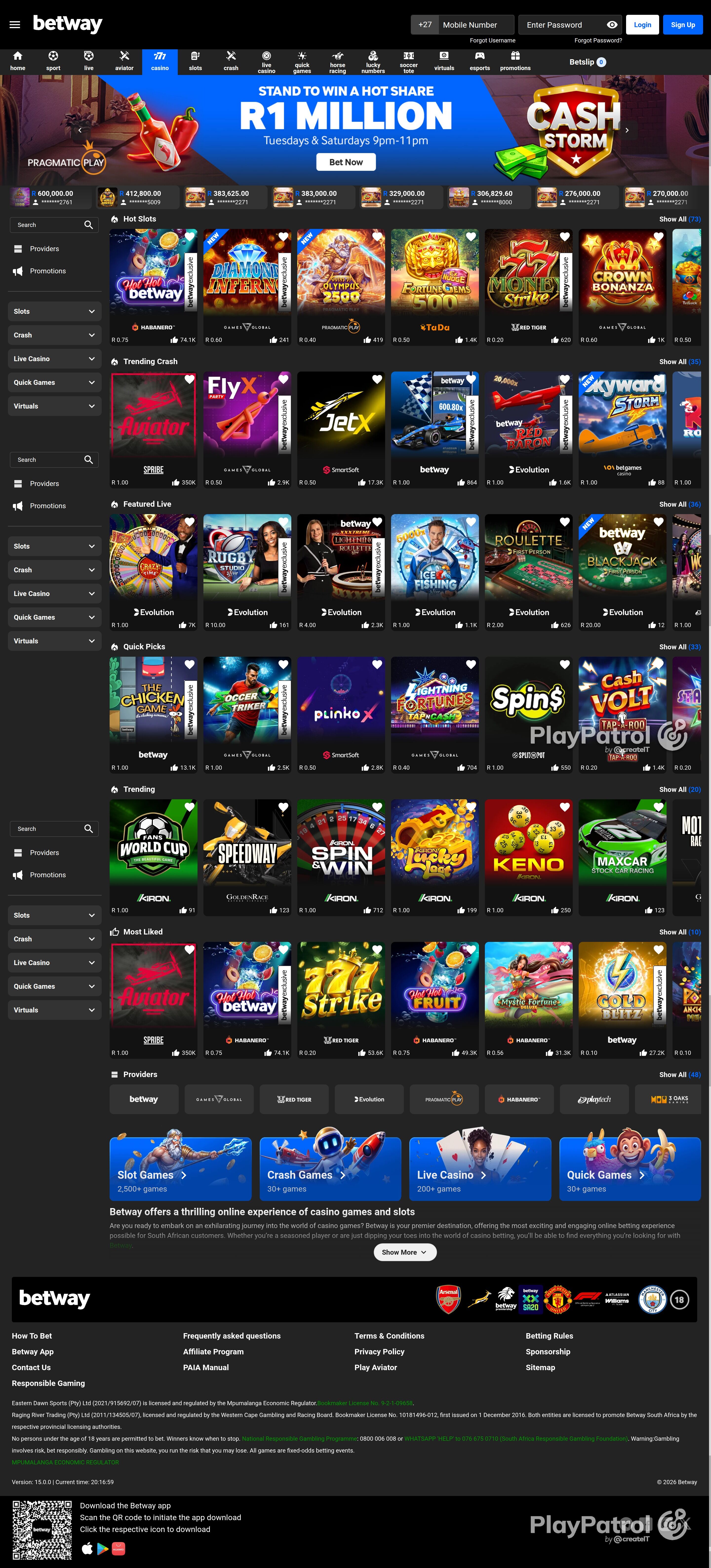 Full capture of betway.co.za recorded during the scan
