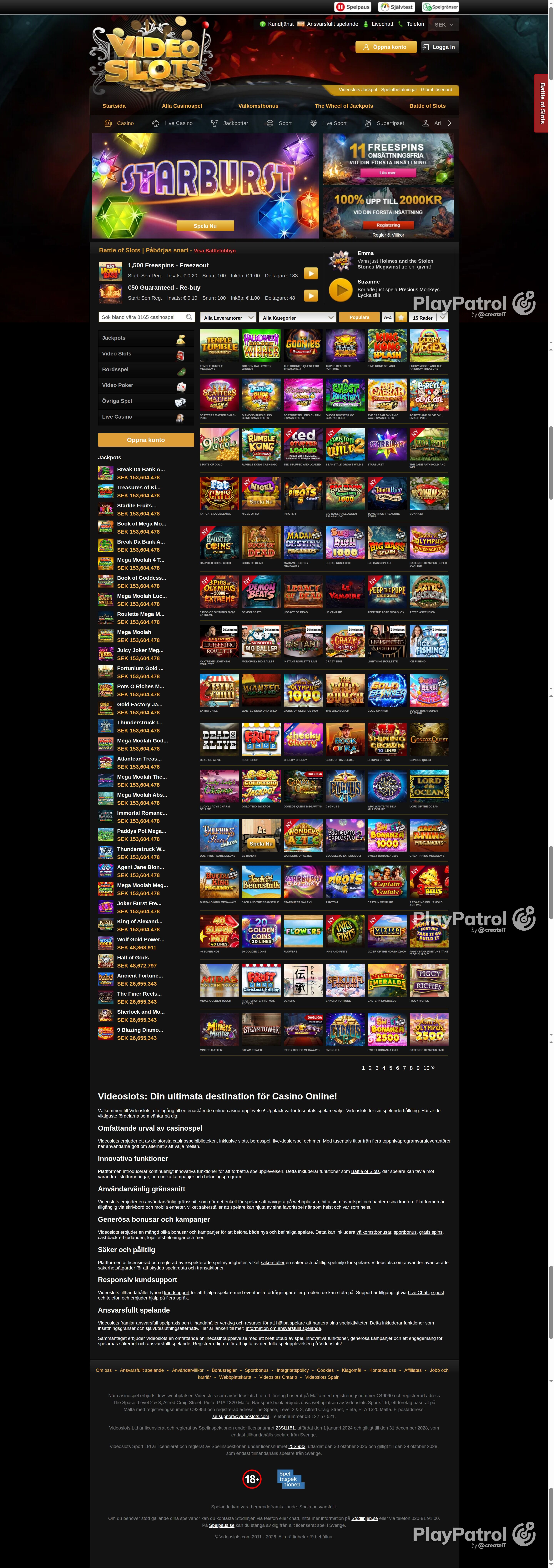 Full capture of videoslots.com recorded during the scan