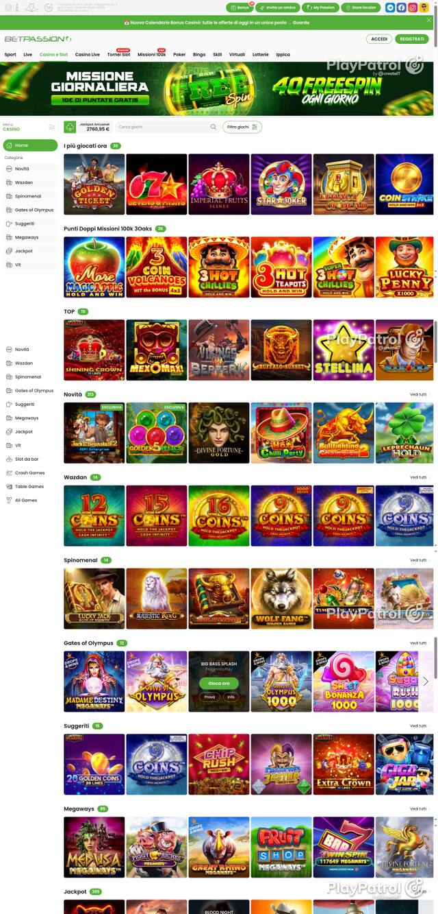 Capture of the front page of Betpassion (betpassion.it) on 11 October 2026