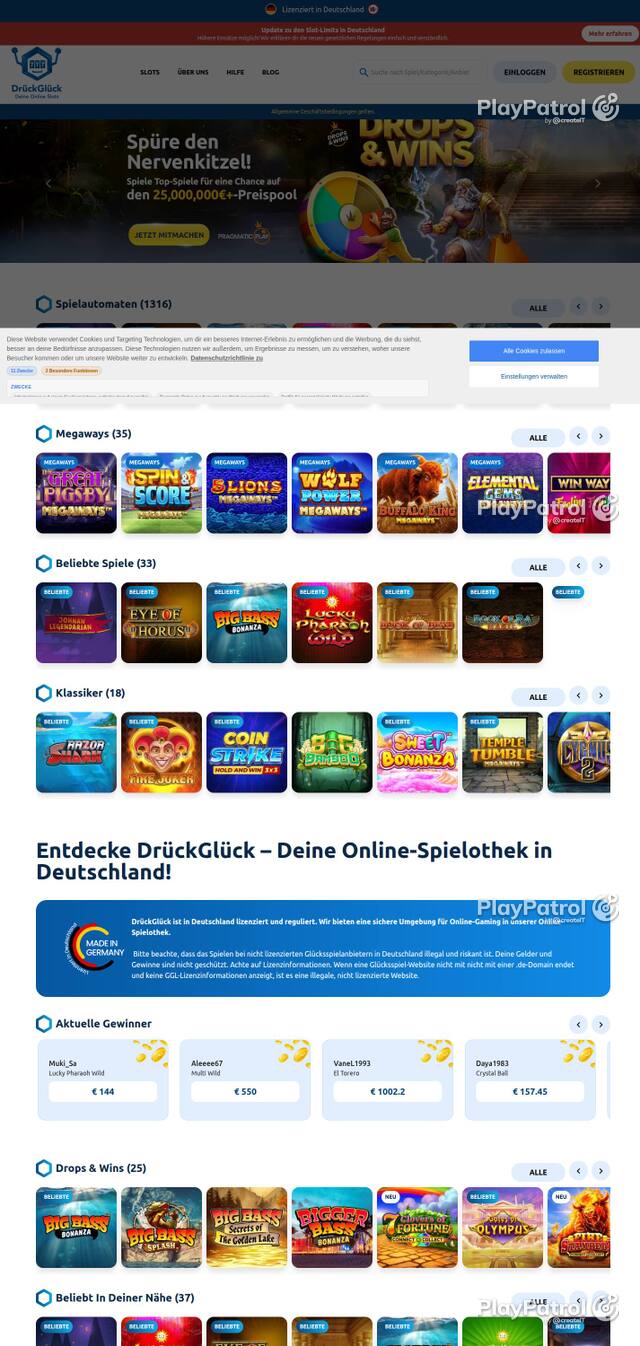 Homepage capture of DrückGlück recorded during the scan