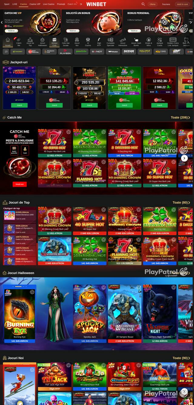 Capture of the front page of Winbet (winbet.ro) on 18 October 2026