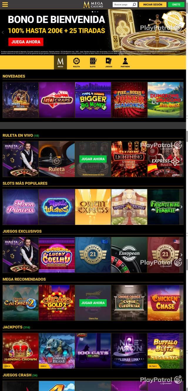 Capture of the front page of Mega Casinos (megacasinos.es) on 28 October 2026