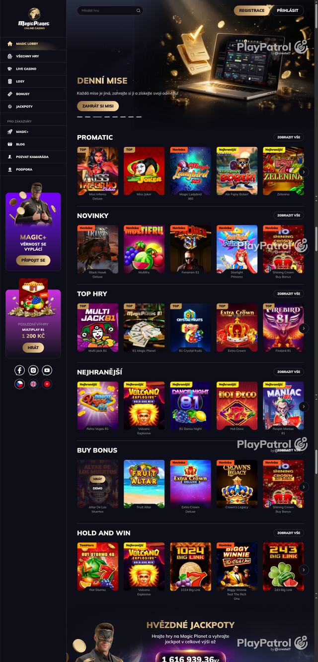Capture of the front page of Magic Planet (magicplanet.cz) on 14 October 2026