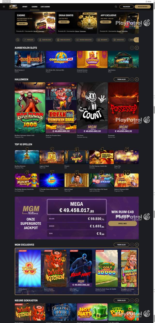 Capture of the front page of BetMGM (betmgm.nl) on 25 October 2026
