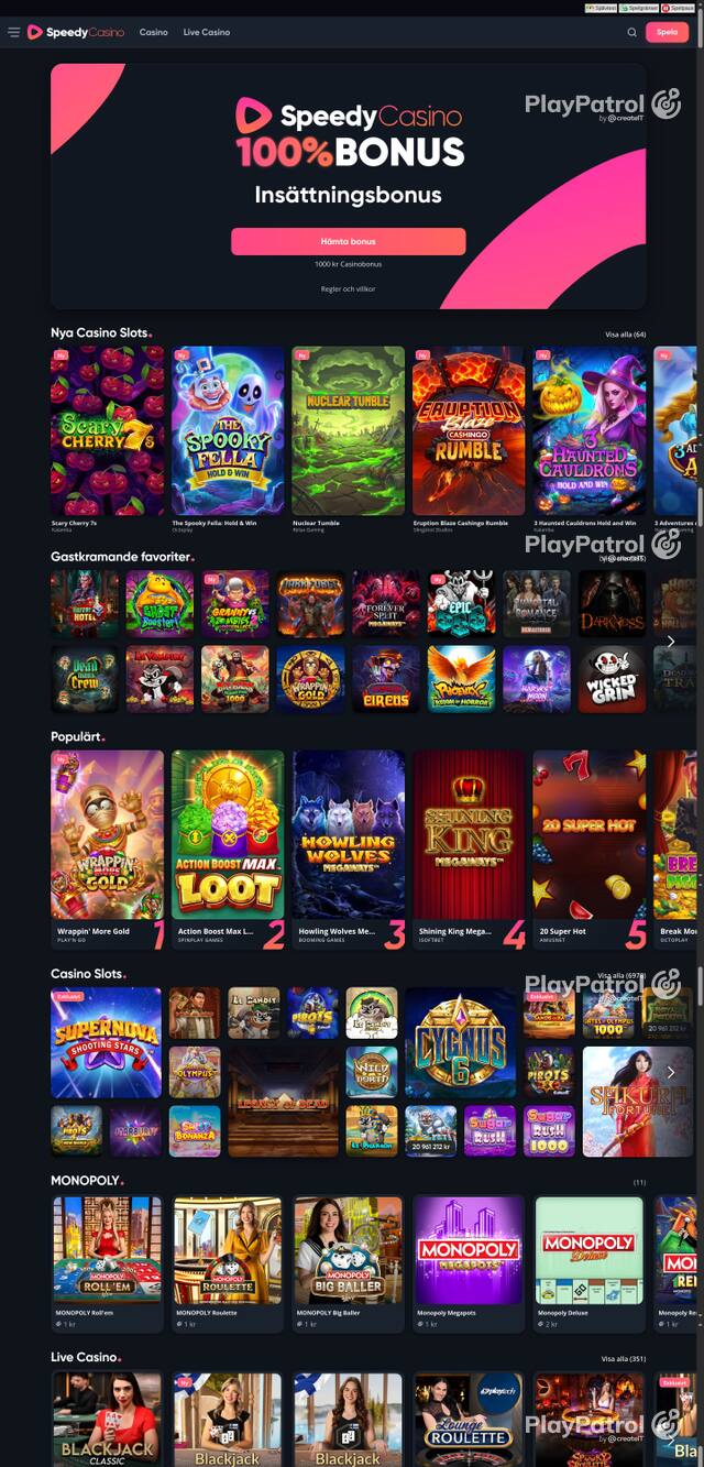 Capture of the front page of speedycasino.com (speedycasino.com) on 30 October 2026