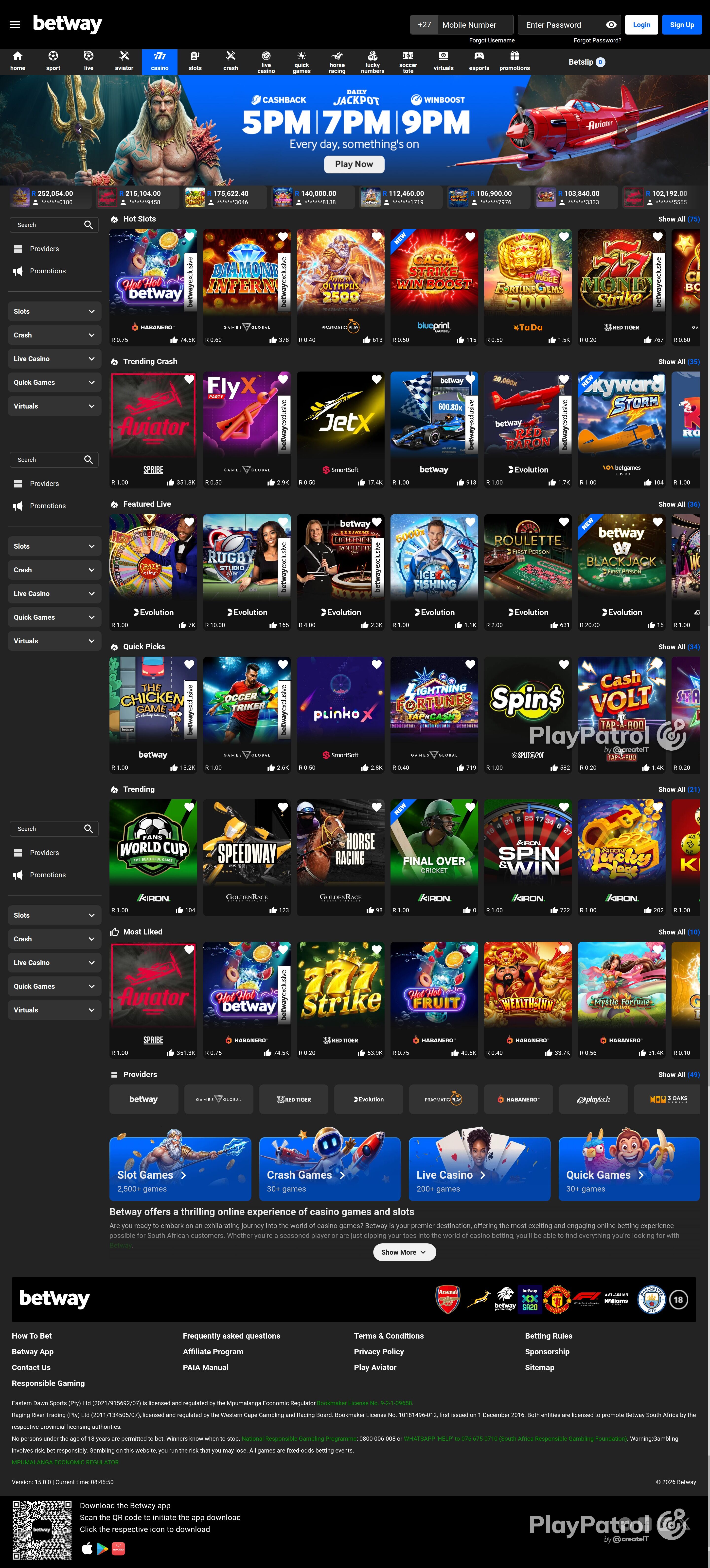 Full capture of betway.co.za recorded during the scan