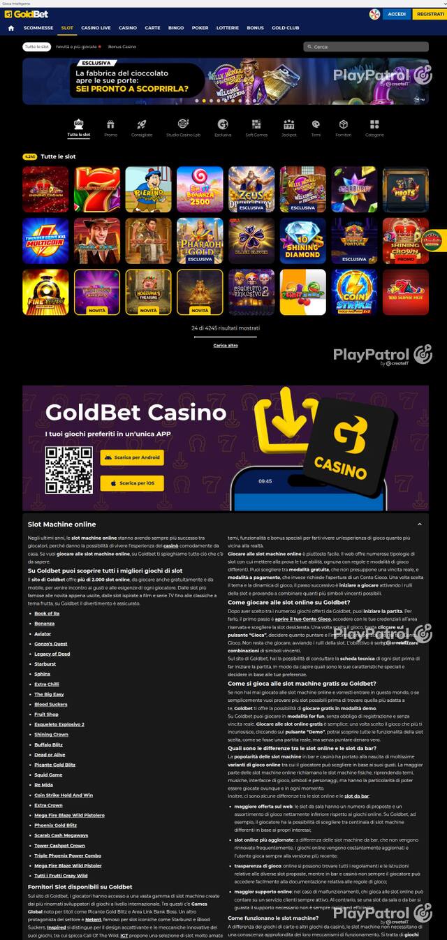 Homepage capture of Goldbet recorded during the scan