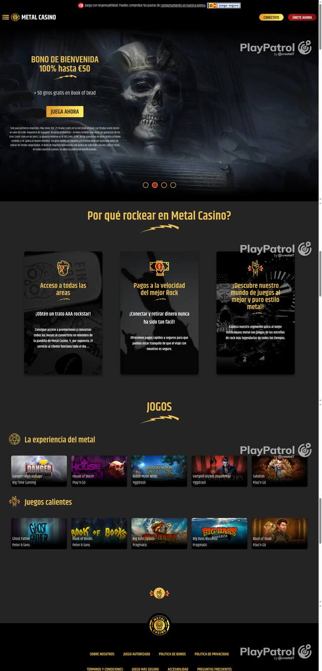 Capture of the front page of Metal Casino (metalcasino.es) on 28 October 2026