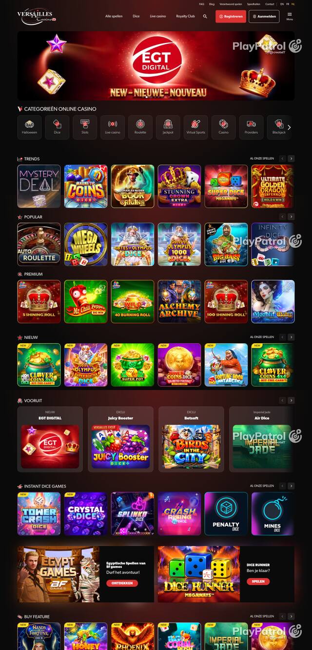 Capture of the front page of versaillescasino.be (versaillescasino.be) on 25 October 2026