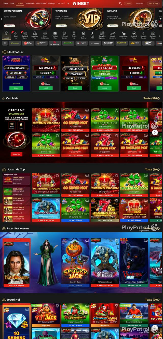 Capture of the front page of Winbet (winbet.ro) on 23 October 2026
