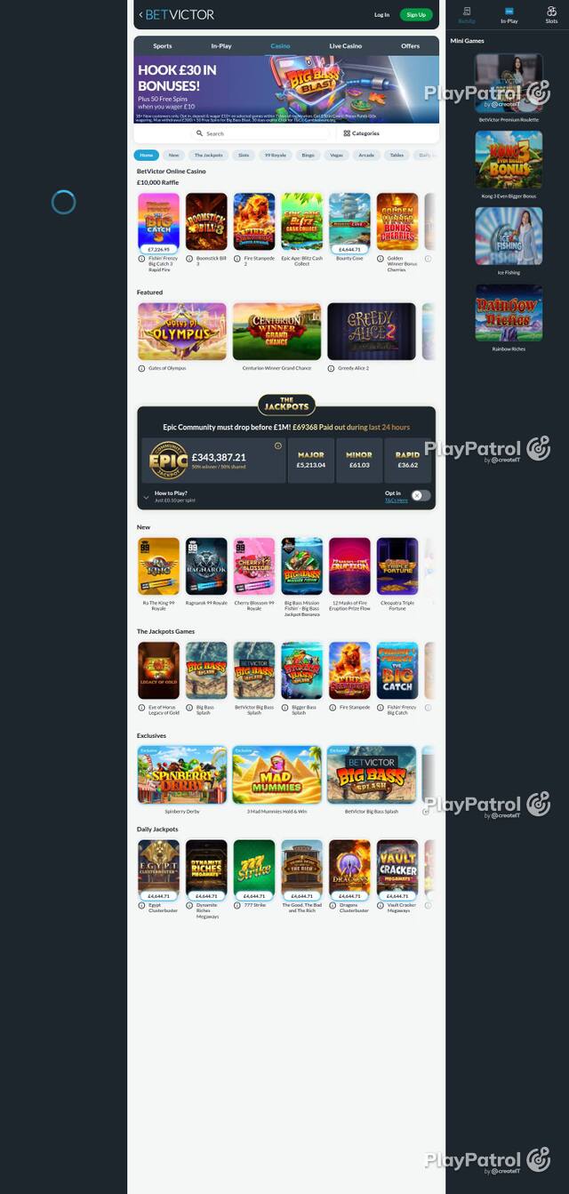 Capture of BetVictor Casino recorded during the scan