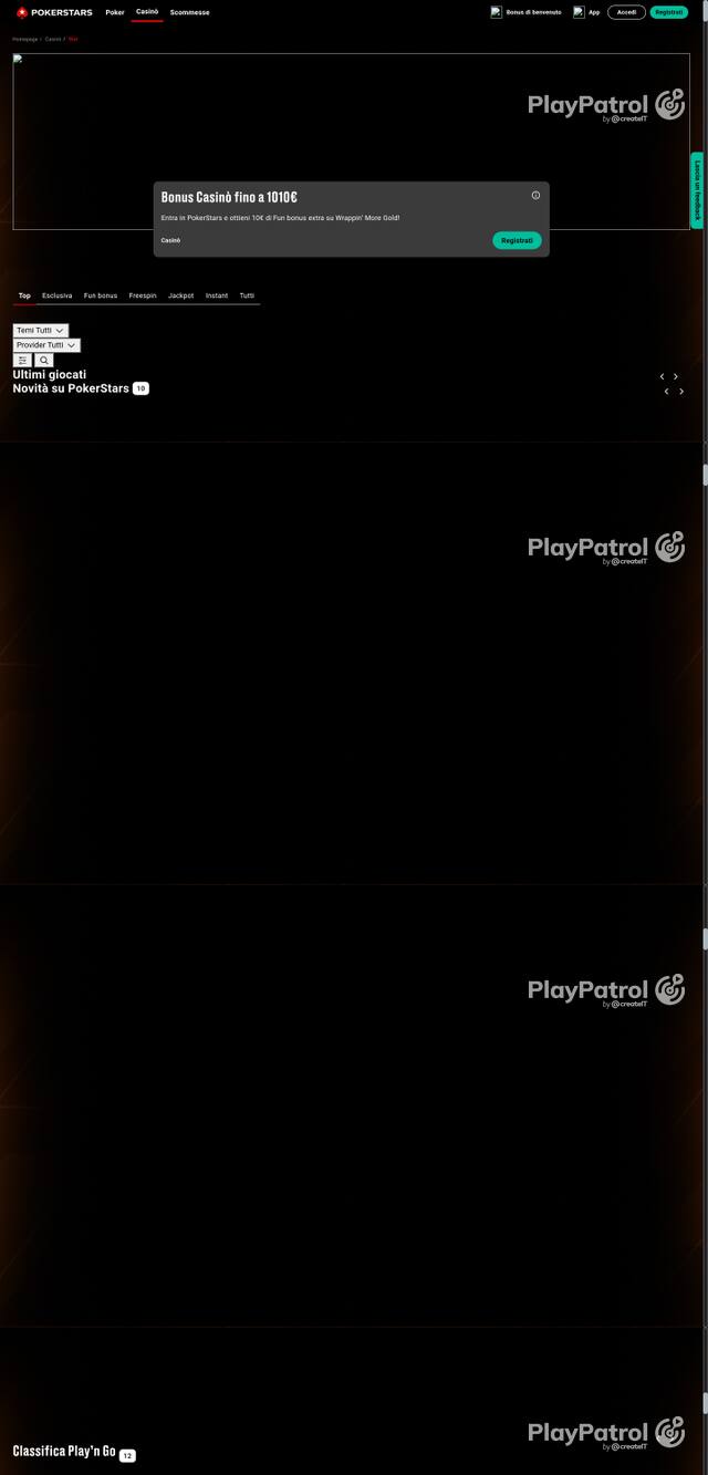 Capture of the front page of PokerStars (pokerstars.it) on 22 October 2026
