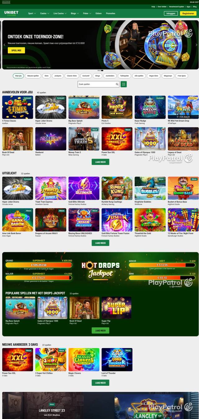 Homepage capture of Unibet recorded during the scan