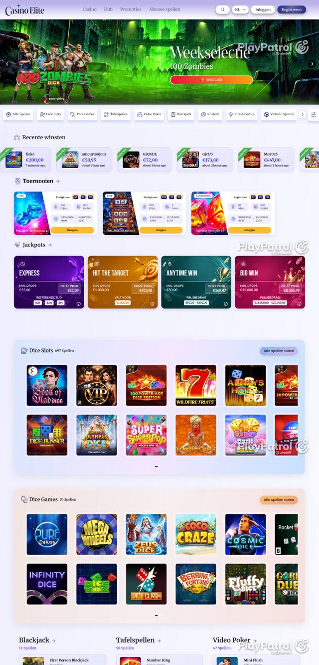 Capture of the front page of casinoelite.be (casinoelite.be) on 24 October 2026