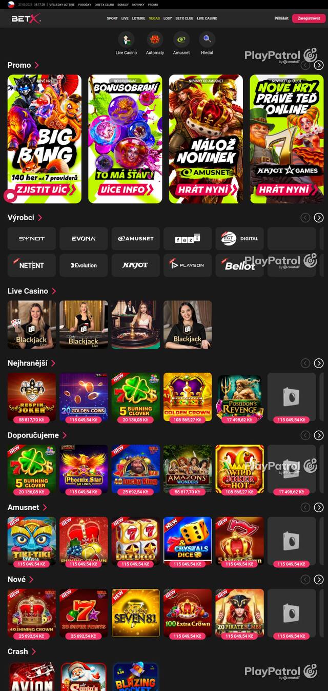 Homepage capture of BetX recorded during the scan