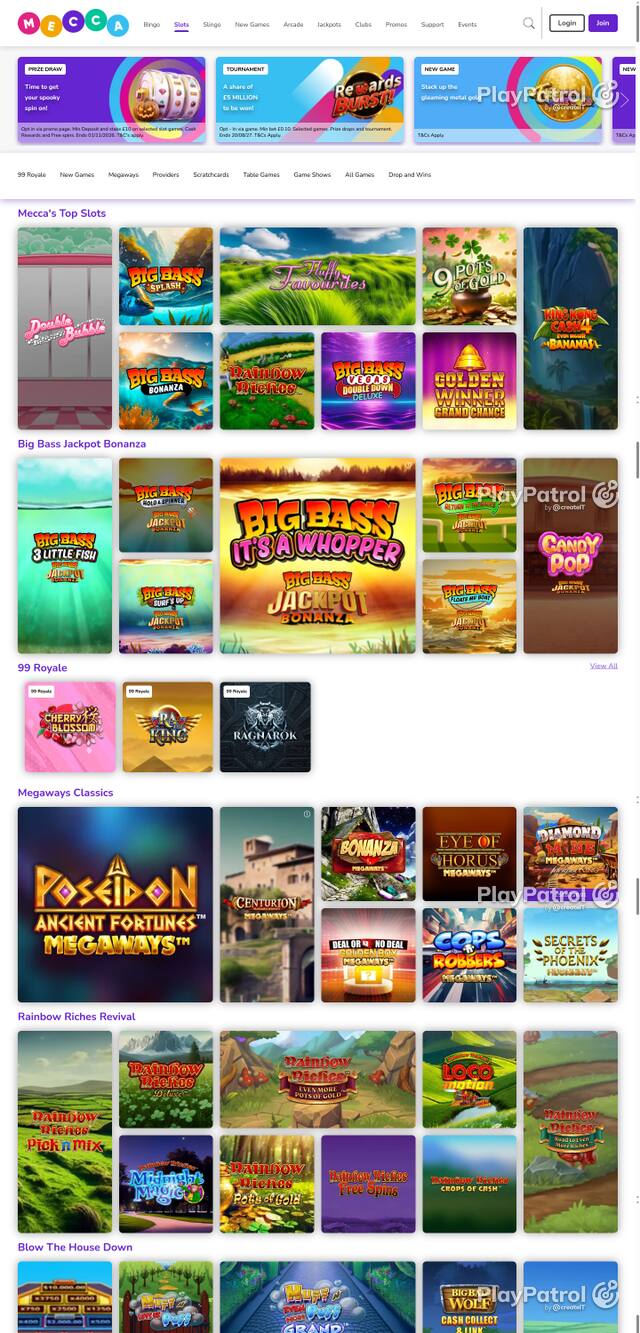 Capture of the front page of Mecca Bingo (meccabingo.com) on 28 October 2026