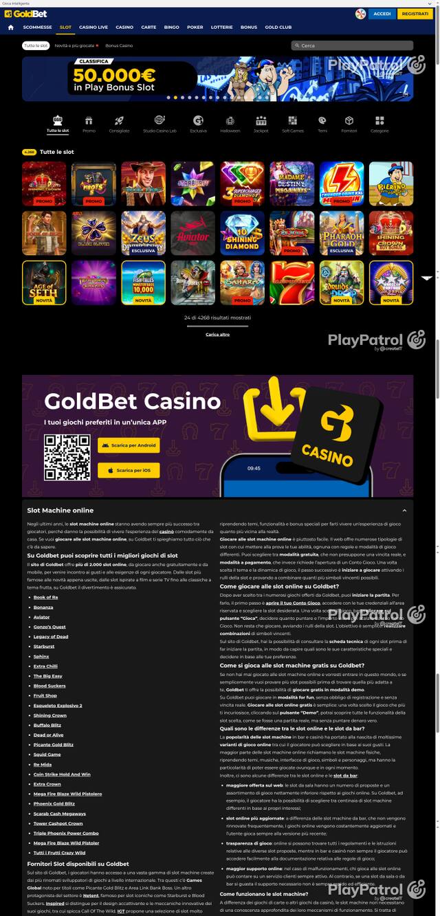 Capture of the front page of Goldbet (goldbet.it) on 13 October 2026