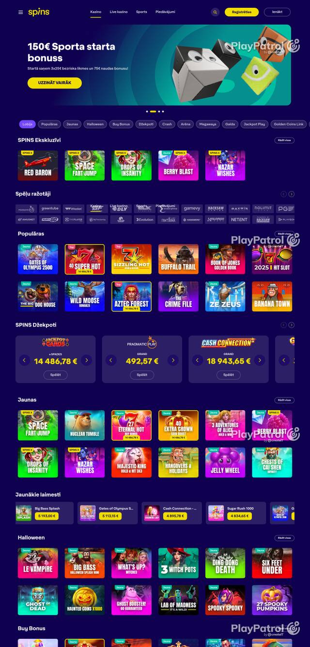 Capture of the front page of spins.lv (spins.lv) on 30 October 2026