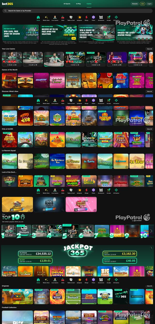 Capture of the front page of bet365 Casino (casino.bet365.com) on 23 October 2026