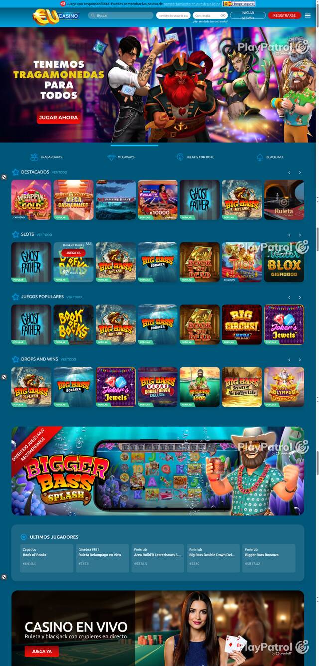 Capture of the front page of EU Casino (eucasino.es) on 13 October 2026