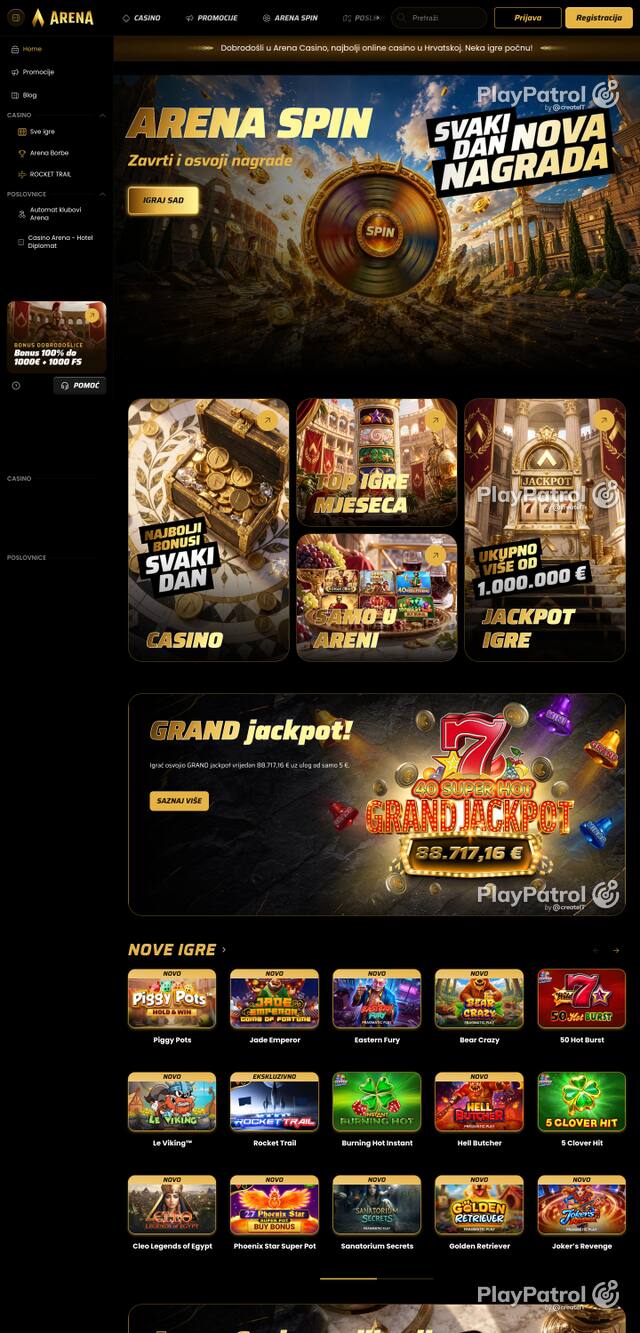 Front page of arenacasino.hr as captured on 29 October 2026