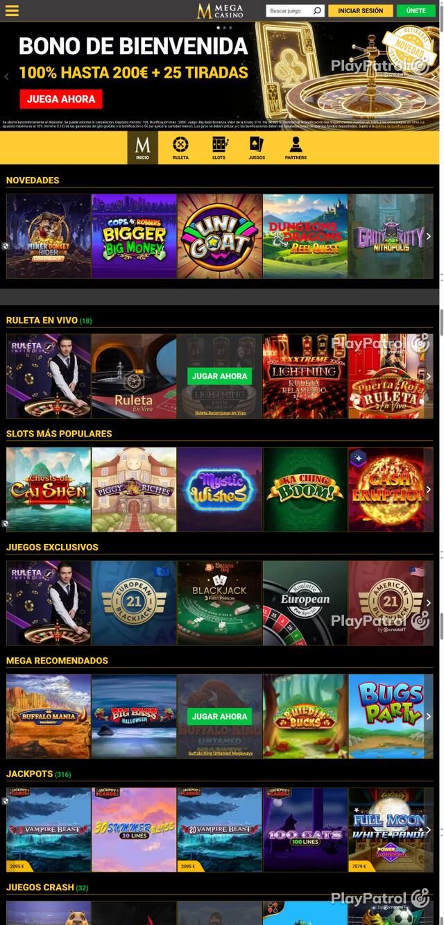 Capture of the front page of Mega Casinos (megacasinos.es) on 15 October 2026