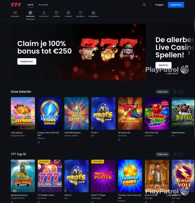 Capture of the front page of Casino777 (casino777.nl) on 7 October 2026