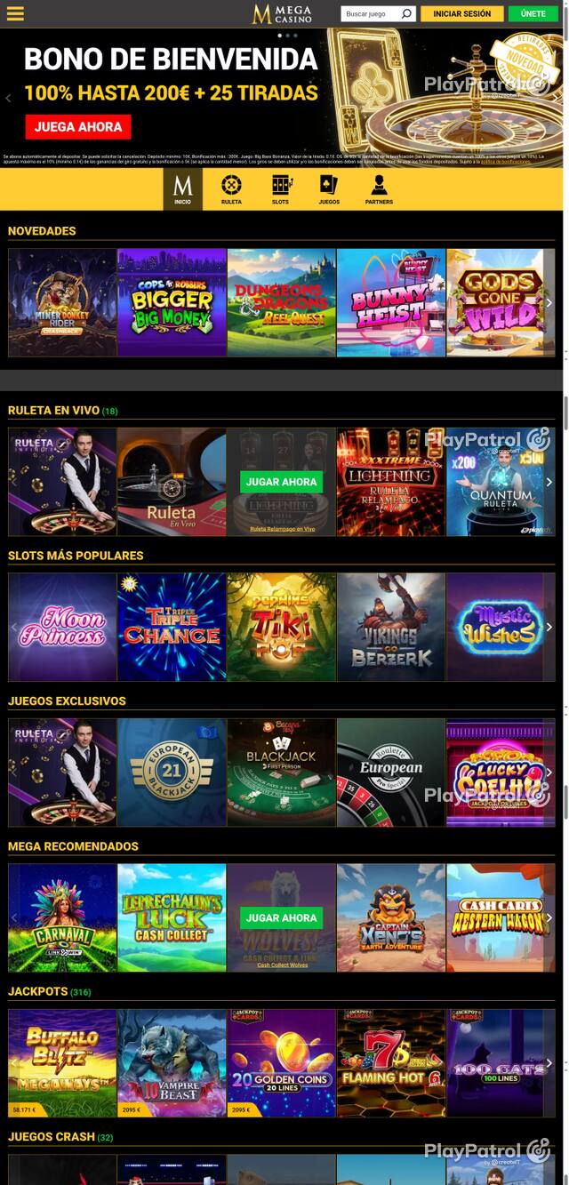 Capture of the front page of Mega Casinos (megacasinos.es) on 23 October 2026