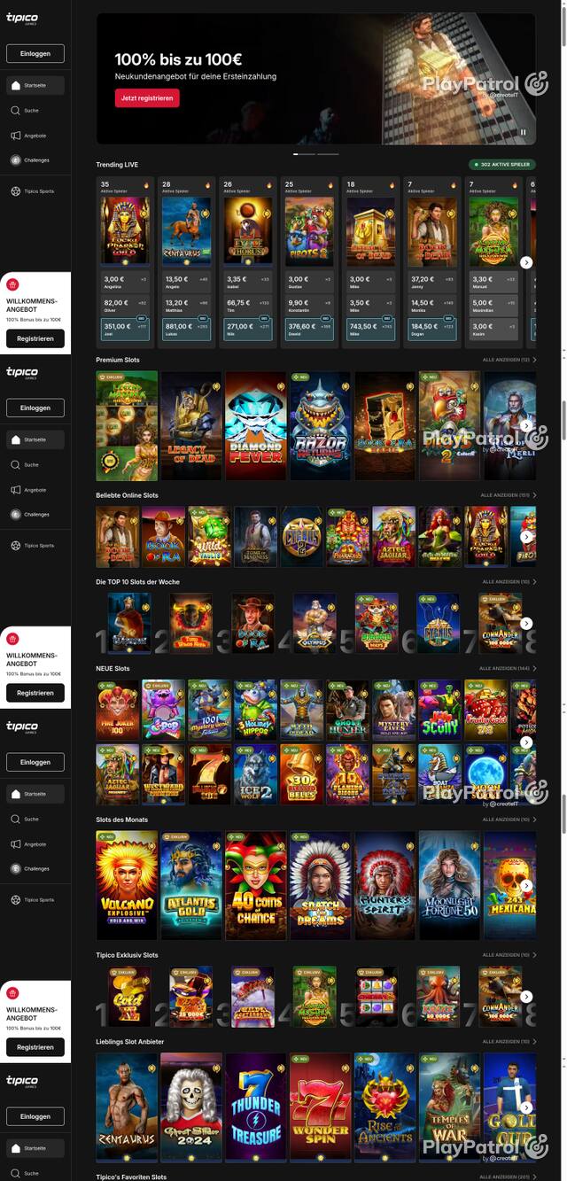 Capture of the front page of Tipico Games (games.tipico.de) on 9 October 2026