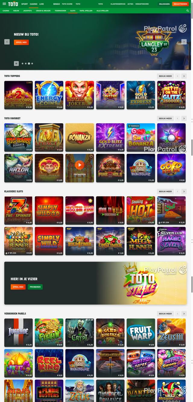Capture of the front page of TOTO Casino (casino.toto.nl) on 17 October 2026